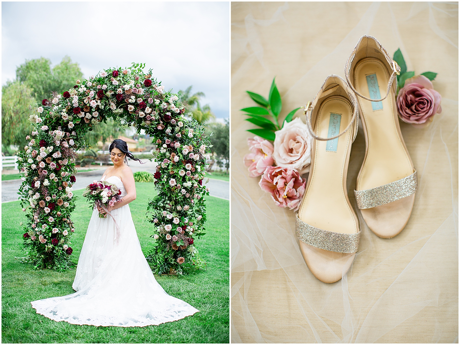 bridal shoes paired with flowers