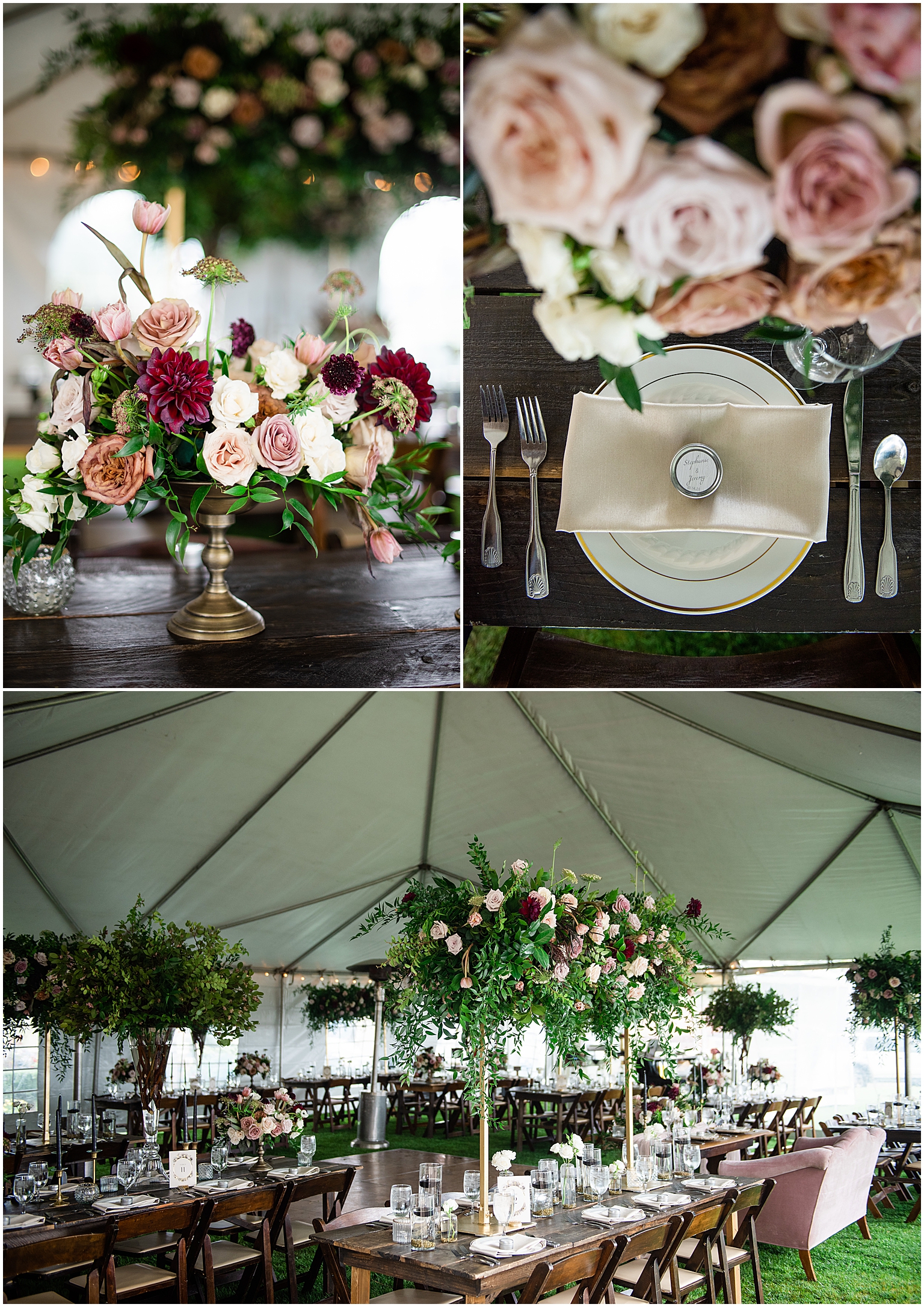 Temecula wine country private estate wedding reception in a white tent 