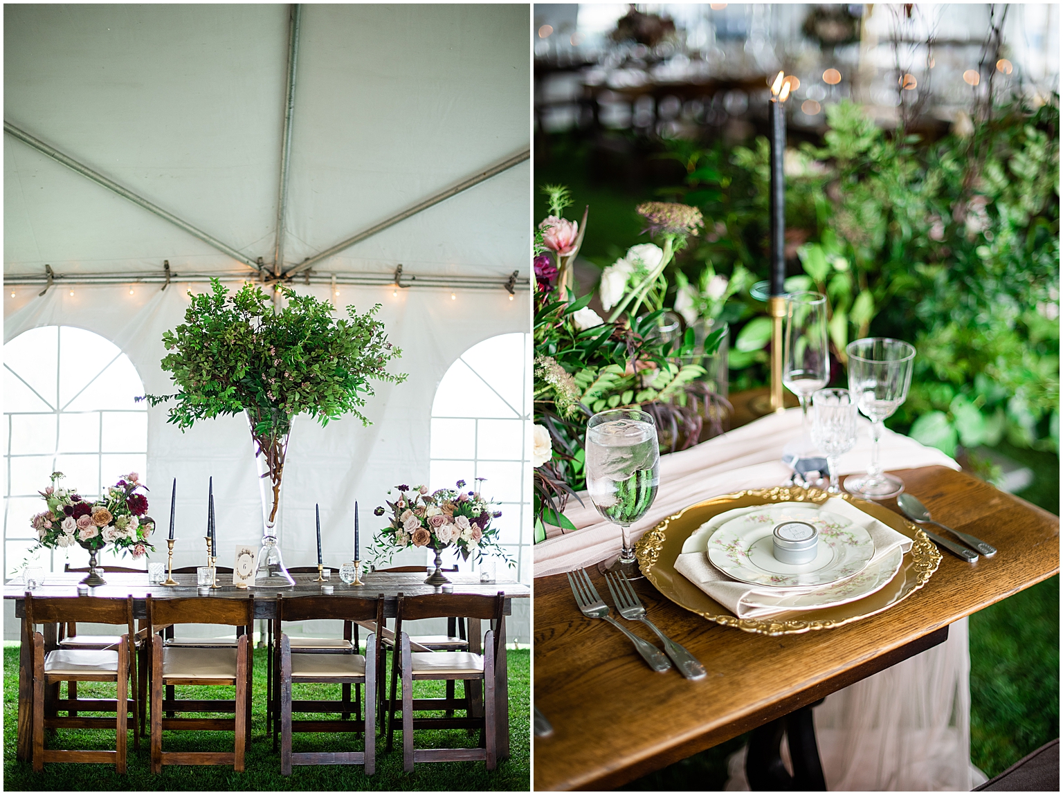 beautiful wedding reception table florals by little hill designs