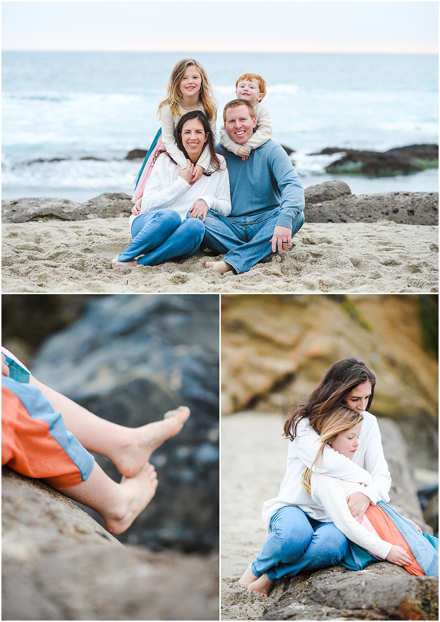 Family portraits with little kids at the beach outside Montage Laguna Beach.