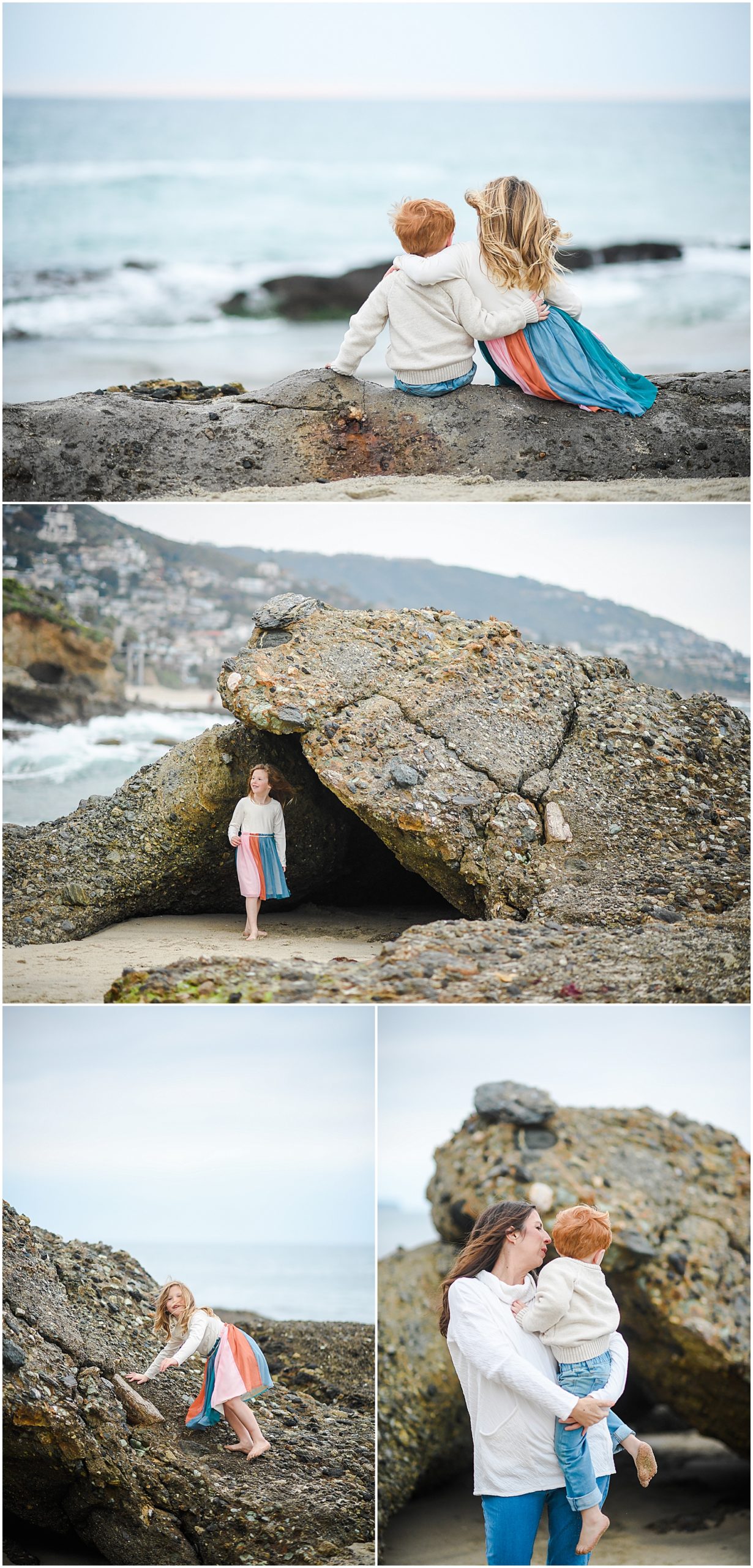 Little kids exploring a Laguna Beach cave at the beach.